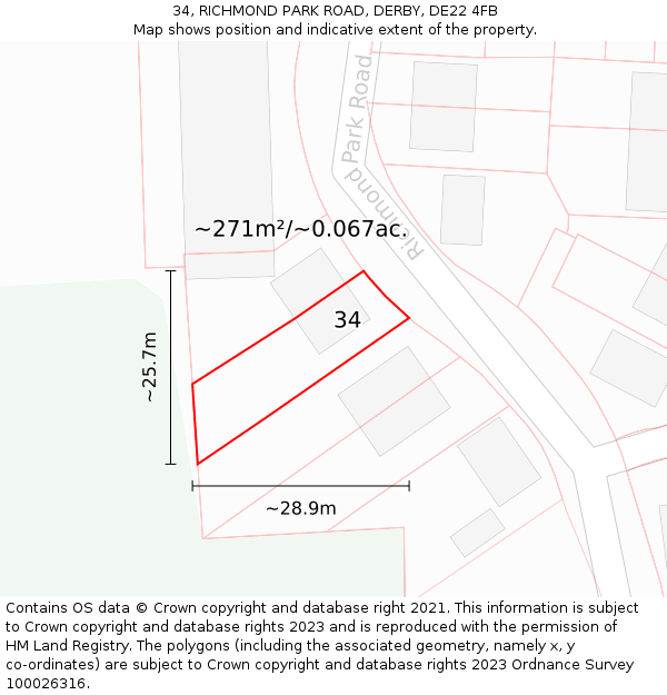 34, RICHMOND PARK ROAD, DERBY, DE22 4FB: Plot and title map