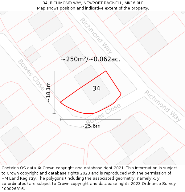 34, RICHMOND WAY, NEWPORT PAGNELL, MK16 0LF: Plot and title map