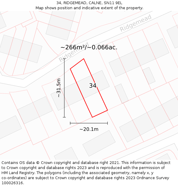 34, RIDGEMEAD, CALNE, SN11 9EL: Plot and title map