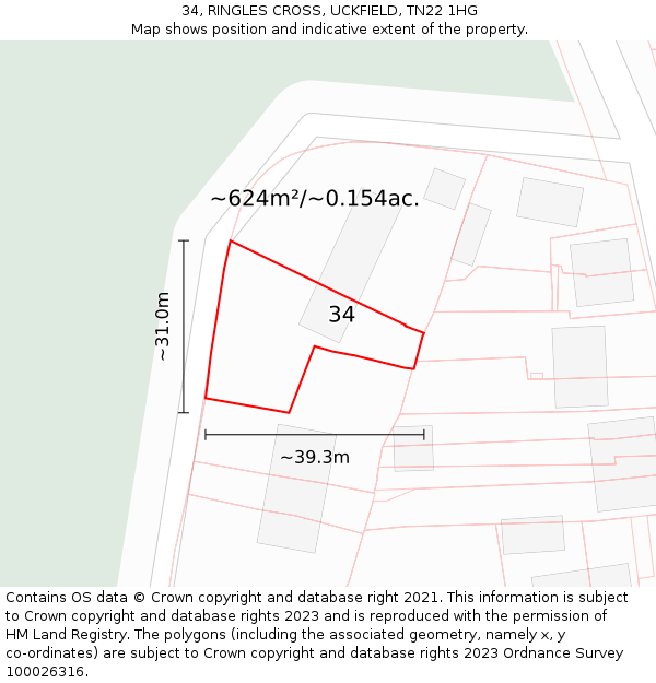 34, RINGLES CROSS, UCKFIELD, TN22 1HG: Plot and title map