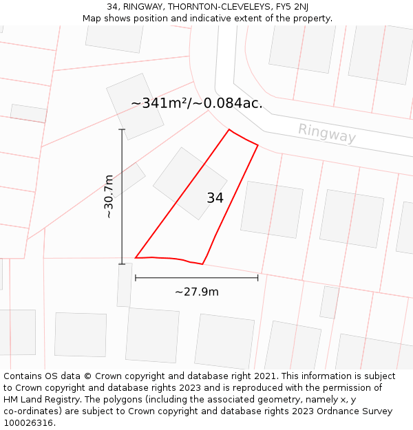 34, RINGWAY, THORNTON-CLEVELEYS, FY5 2NJ: Plot and title map