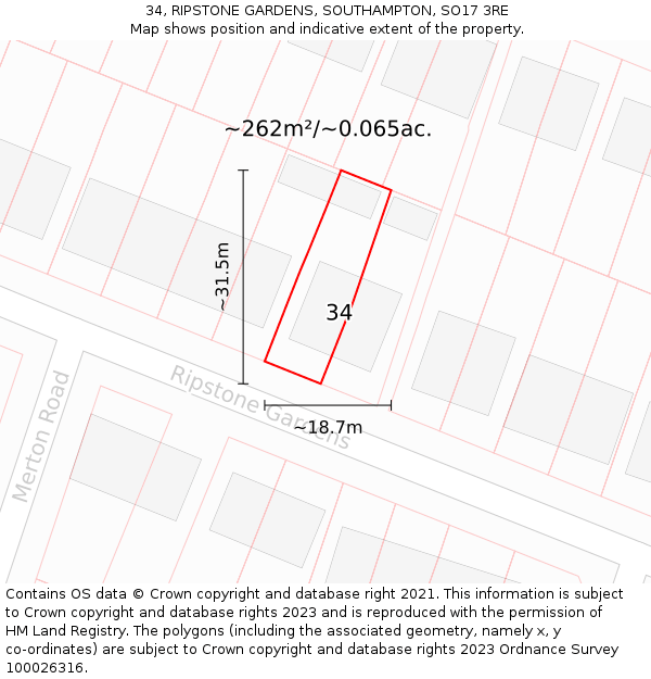 34, RIPSTONE GARDENS, SOUTHAMPTON, SO17 3RE: Plot and title map