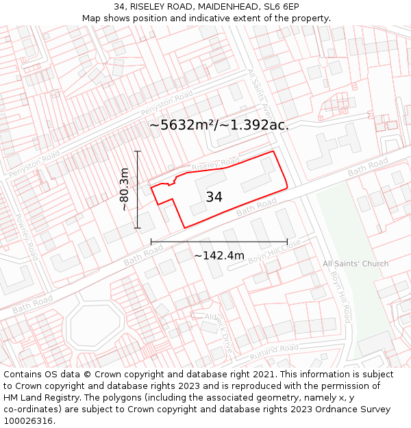 34, RISELEY ROAD, MAIDENHEAD, SL6 6EP: Plot and title map