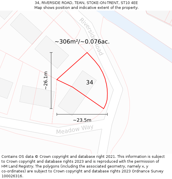 34, RIVERSIDE ROAD, TEAN, STOKE-ON-TRENT, ST10 4EE: Plot and title map