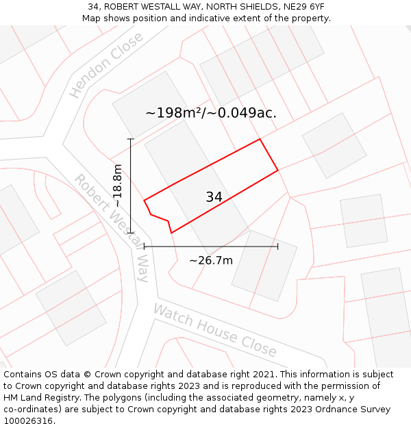 34, ROBERT WESTALL WAY, NORTH SHIELDS, NE29 6YF: Plot and title map