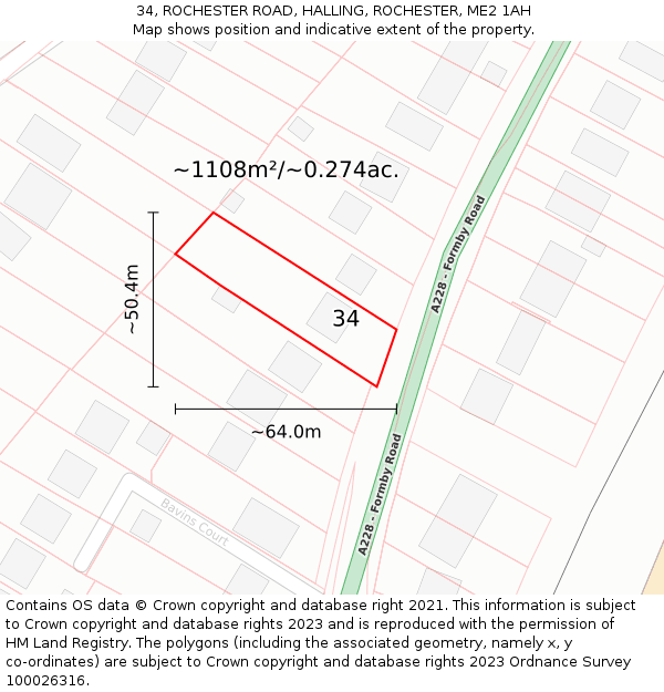 34, ROCHESTER ROAD, HALLING, ROCHESTER, ME2 1AH: Plot and title map