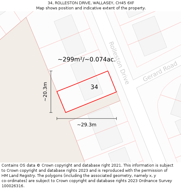 34, ROLLESTON DRIVE, WALLASEY, CH45 6XF: Plot and title map