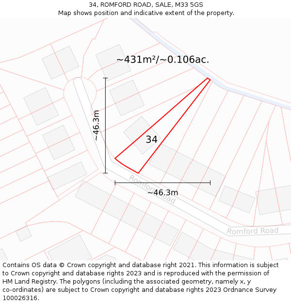 34, ROMFORD ROAD, SALE, M33 5GS: Plot and title map