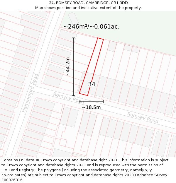 34, ROMSEY ROAD, CAMBRIDGE, CB1 3DD: Plot and title map