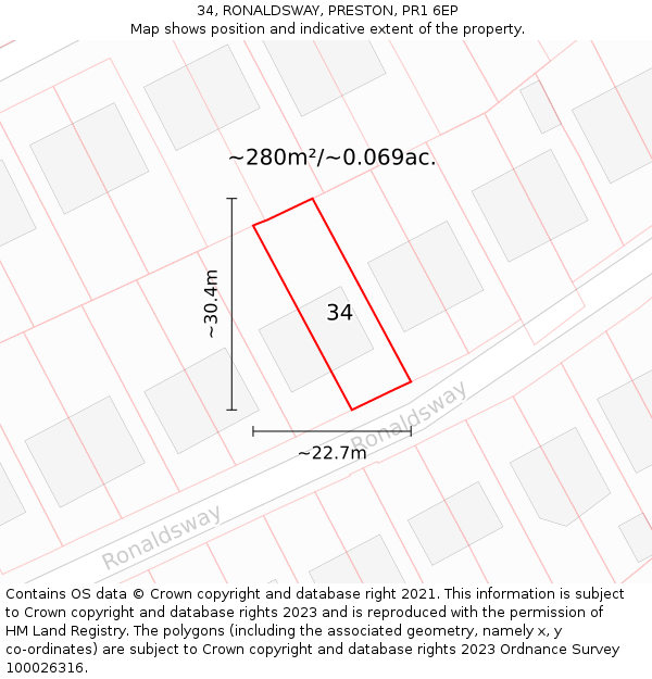 34, RONALDSWAY, PRESTON, PR1 6EP: Plot and title map