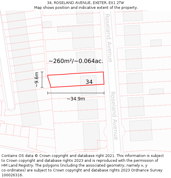 34, ROSELAND AVENUE, EXETER, EX1 2TW: Plot and title map