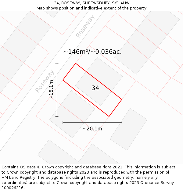 34, ROSEWAY, SHREWSBURY, SY1 4HW: Plot and title map