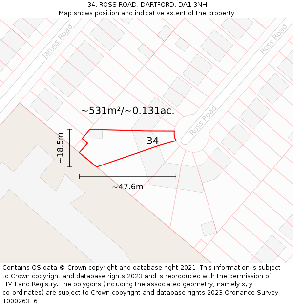 34, ROSS ROAD, DARTFORD, DA1 3NH: Plot and title map