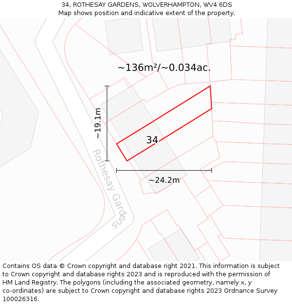 34, ROTHESAY GARDENS, WOLVERHAMPTON, WV4 6DS: Plot and title map
