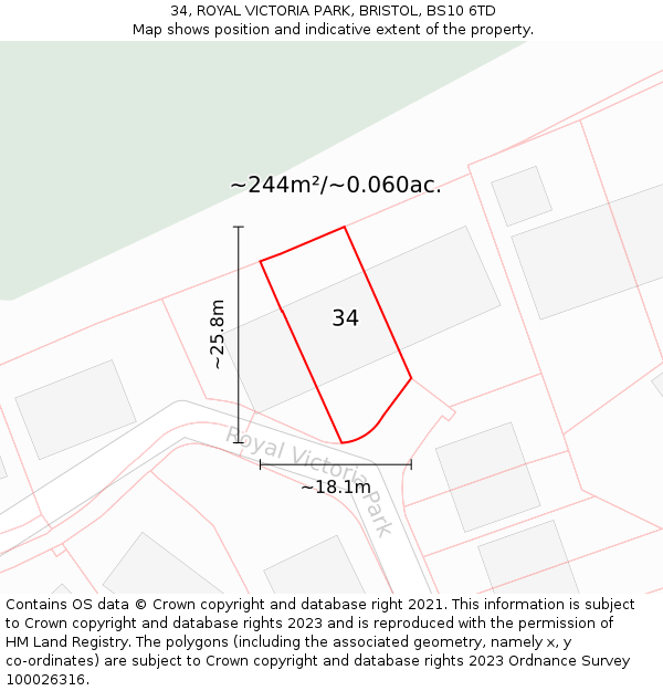 34, ROYAL VICTORIA PARK, BRISTOL, BS10 6TD: Plot and title map