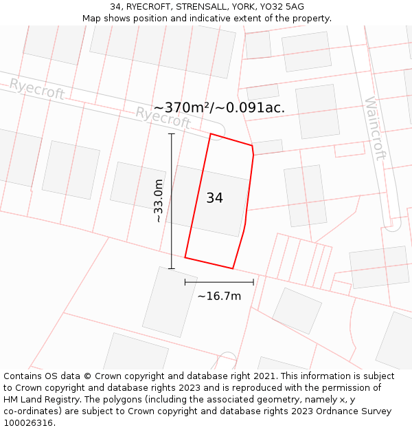 34, RYECROFT, STRENSALL, YORK, YO32 5AG: Plot and title map