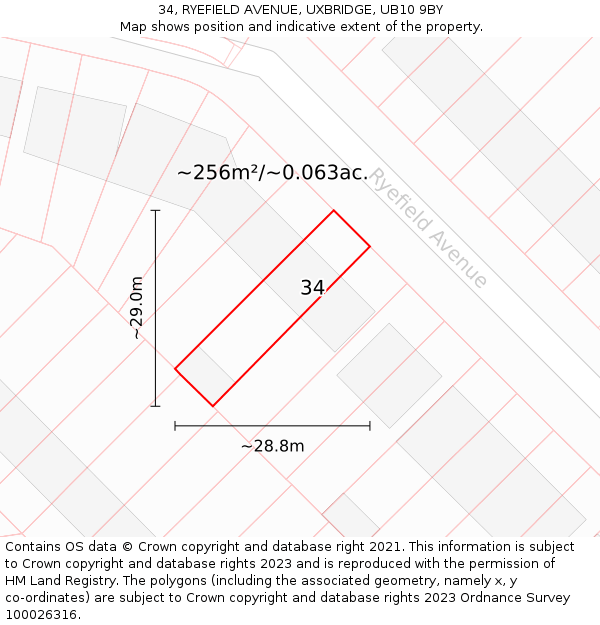 34, RYEFIELD AVENUE, UXBRIDGE, UB10 9BY: Plot and title map