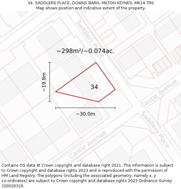 34, SADDLERS PLACE, DOWNS BARN, MILTON KEYNES, MK14 7RS: Plot and title map