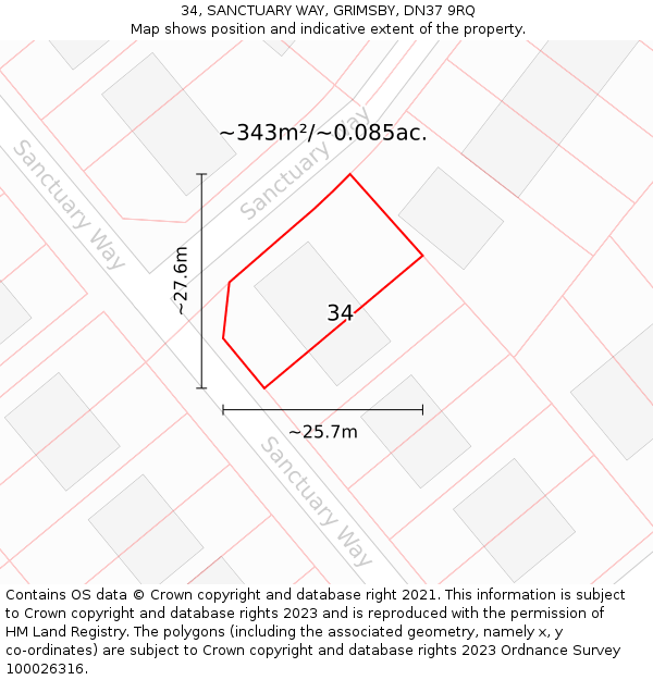34, SANCTUARY WAY, GRIMSBY, DN37 9RQ: Plot and title map