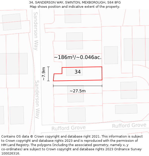 34, SANDERSON WAY, SWINTON, MEXBOROUGH, S64 8FG: Plot and title map