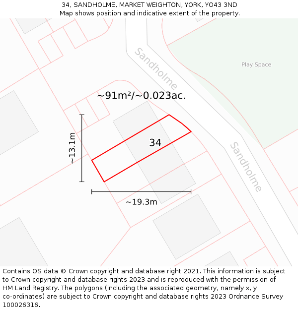 34, SANDHOLME, MARKET WEIGHTON, YORK, YO43 3ND: Plot and title map