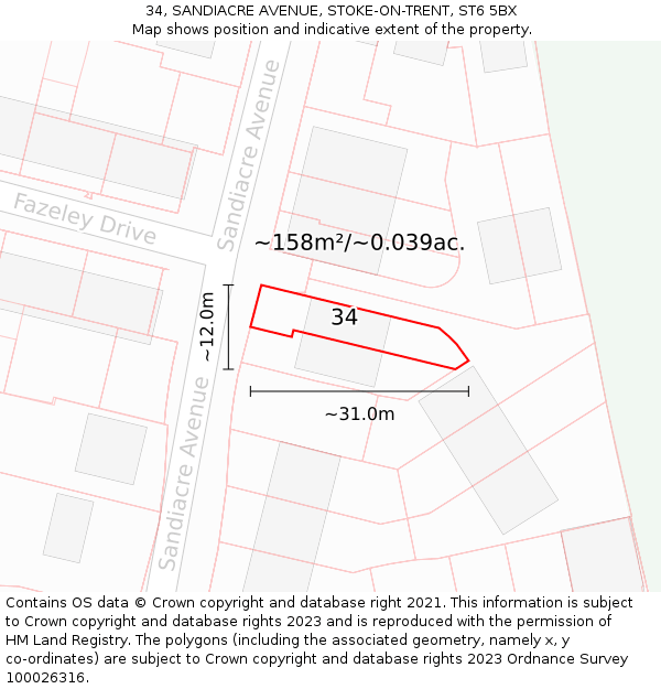 34, SANDIACRE AVENUE, STOKE-ON-TRENT, ST6 5BX: Plot and title map