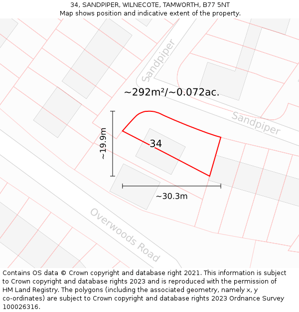 34, SANDPIPER, WILNECOTE, TAMWORTH, B77 5NT: Plot and title map