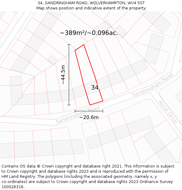 34, SANDRINGHAM ROAD, WOLVERHAMPTON, WV4 5ST: Plot and title map