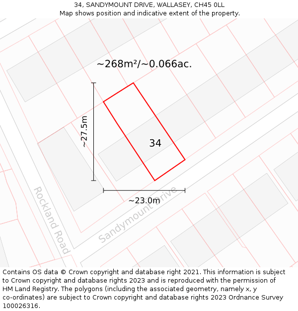 34, SANDYMOUNT DRIVE, WALLASEY, CH45 0LL: Plot and title map