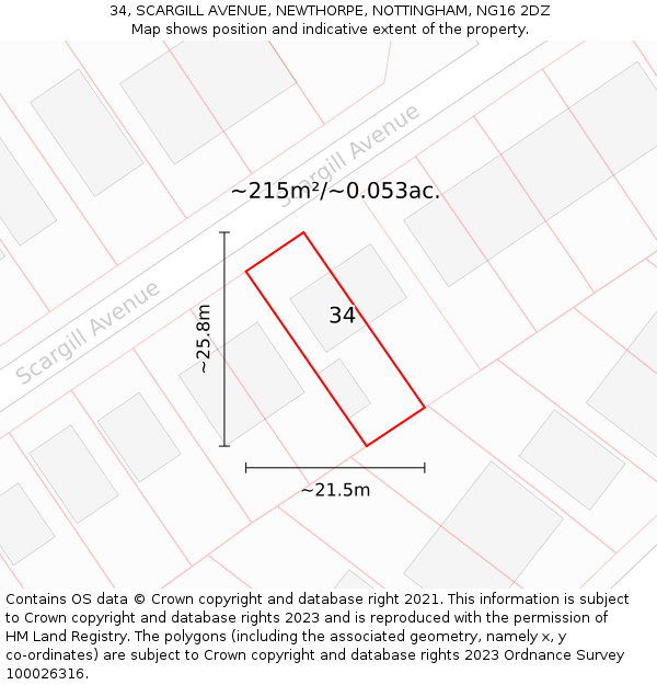 34, SCARGILL AVENUE, NEWTHORPE, NOTTINGHAM, NG16 2DZ: Plot and title map
