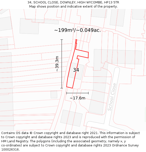 34, SCHOOL CLOSE, DOWNLEY, HIGH WYCOMBE, HP13 5TR: Plot and title map