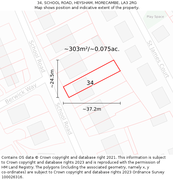 34, SCHOOL ROAD, HEYSHAM, MORECAMBE, LA3 2RG: Plot and title map