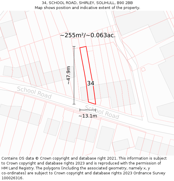 34, SCHOOL ROAD, SHIRLEY, SOLIHULL, B90 2BB: Plot and title map