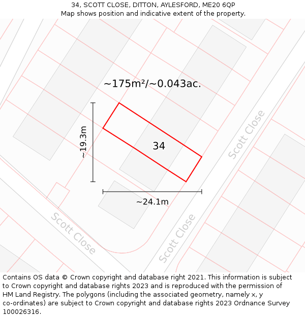 34, SCOTT CLOSE, DITTON, AYLESFORD, ME20 6QP: Plot and title map