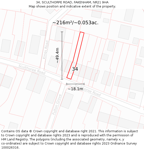 34, SCULTHORPE ROAD, FAKENHAM, NR21 9HA: Plot and title map