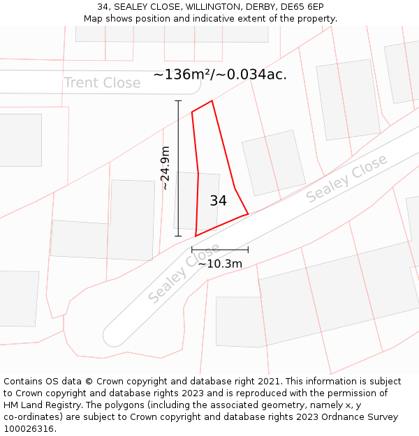 34, SEALEY CLOSE, WILLINGTON, DERBY, DE65 6EP: Plot and title map