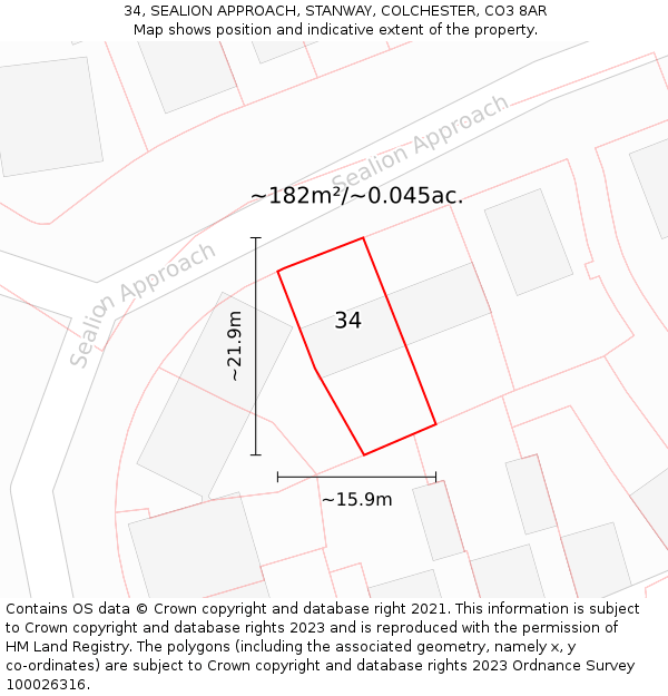 34, SEALION APPROACH, STANWAY, COLCHESTER, CO3 8AR: Plot and title map