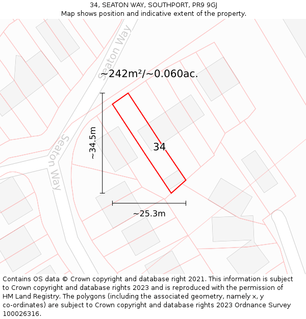 34, SEATON WAY, SOUTHPORT, PR9 9GJ: Plot and title map
