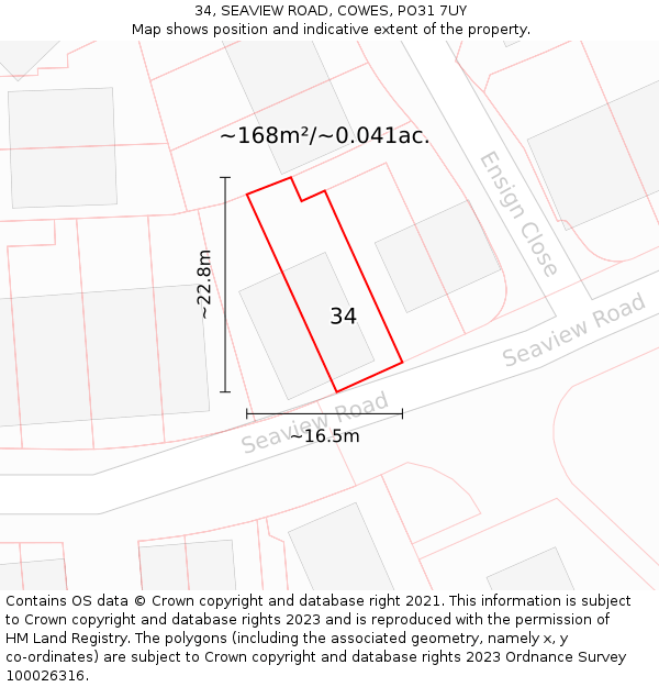 34, SEAVIEW ROAD, COWES, PO31 7UY: Plot and title map