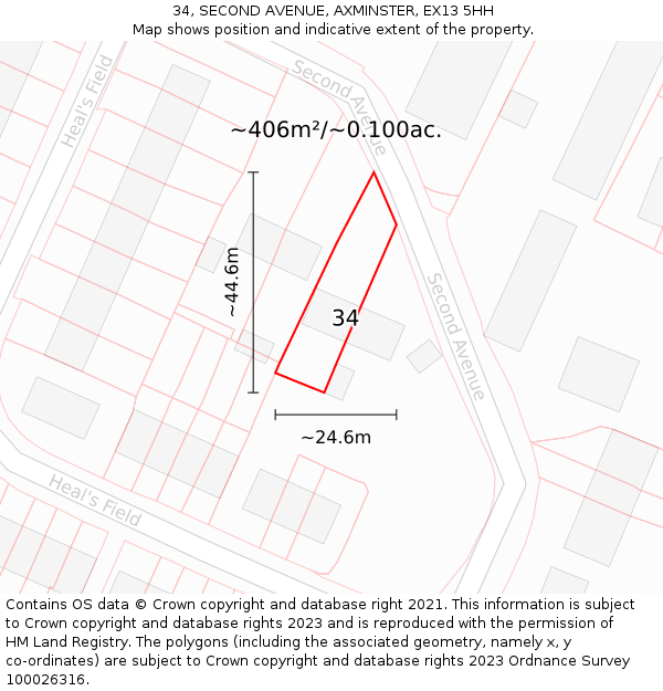 34, SECOND AVENUE, AXMINSTER, EX13 5HH: Plot and title map