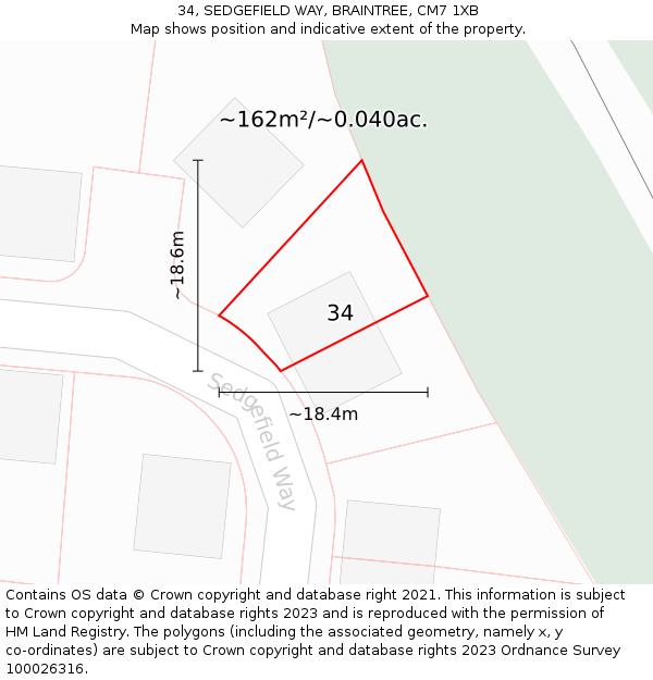 34, SEDGEFIELD WAY, BRAINTREE, CM7 1XB: Plot and title map