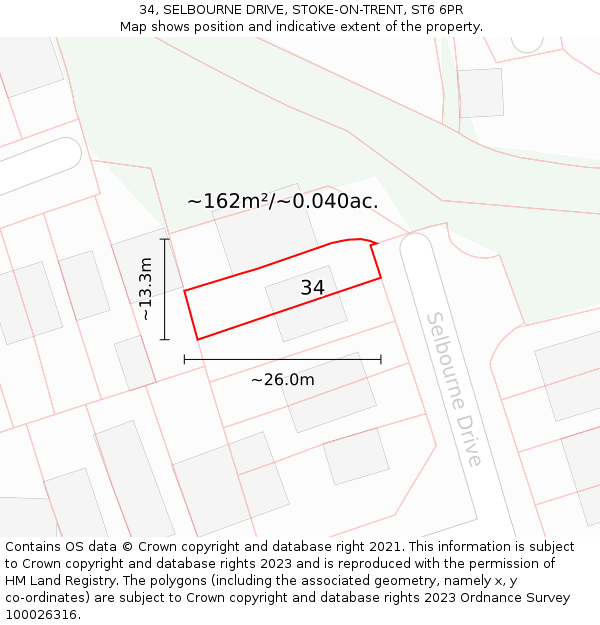 34, SELBOURNE DRIVE, STOKE-ON-TRENT, ST6 6PR: Plot and title map