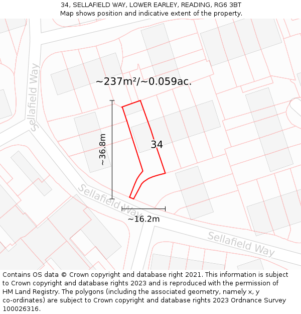 34, SELLAFIELD WAY, LOWER EARLEY, READING, RG6 3BT: Plot and title map