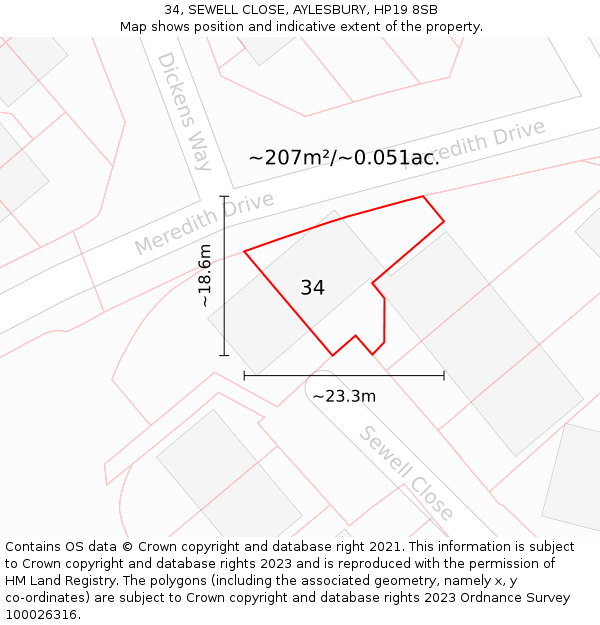 34, SEWELL CLOSE, AYLESBURY, HP19 8SB: Plot and title map
