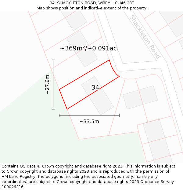 34, SHACKLETON ROAD, WIRRAL, CH46 2RT: Plot and title map