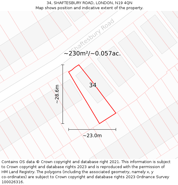 34, SHAFTESBURY ROAD, LONDON, N19 4QN: Plot and title map