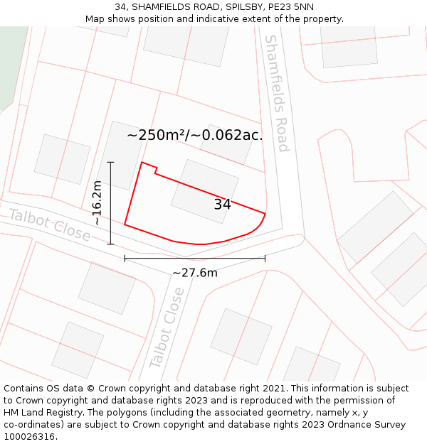 34, SHAMFIELDS ROAD, SPILSBY, PE23 5NN: Plot and title map