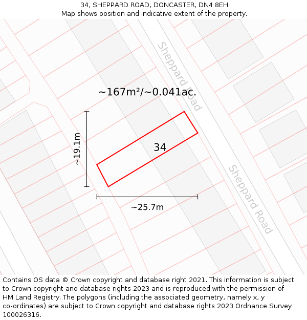 34, SHEPPARD ROAD, DONCASTER, DN4 8EH: Plot and title map