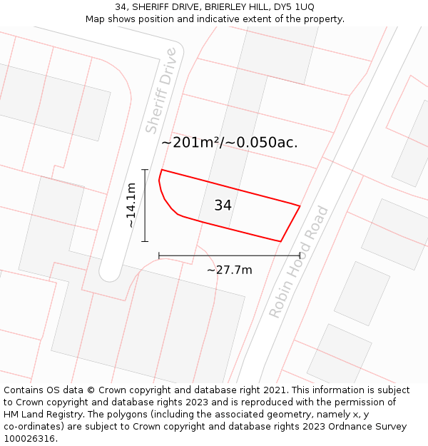 34, SHERIFF DRIVE, BRIERLEY HILL, DY5 1UQ: Plot and title map