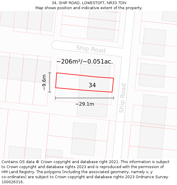 34, SHIP ROAD, LOWESTOFT, NR33 7DN: Plot and title map